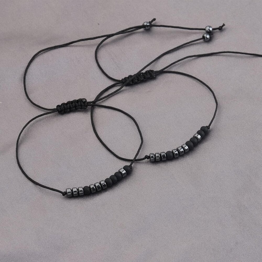 Couples Obsidian Morse Code Matching Bracelets Bd… - image 3